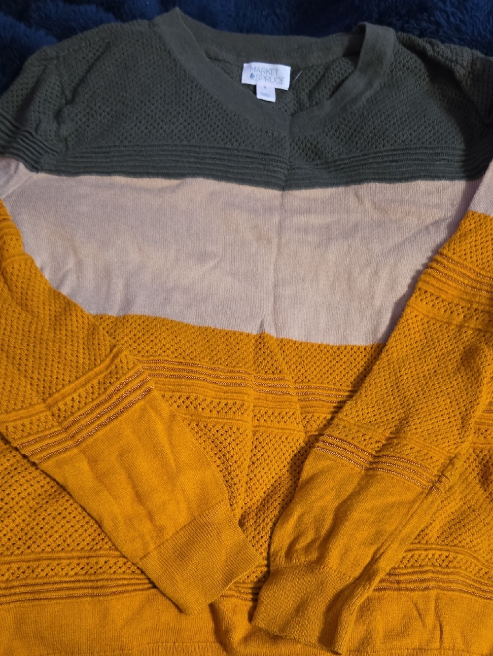 Market & Spruce Olive, Cream & Mustard Colorblock Knit Pullover